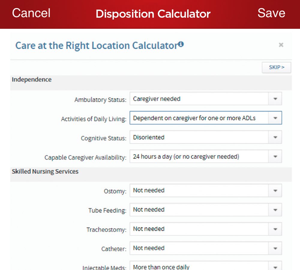 Screenshot of intelligent care transition