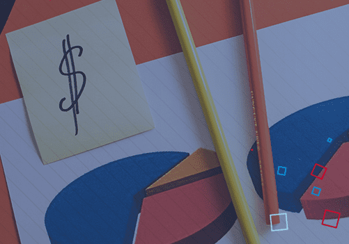 circle graphs and stickie note showing revenue